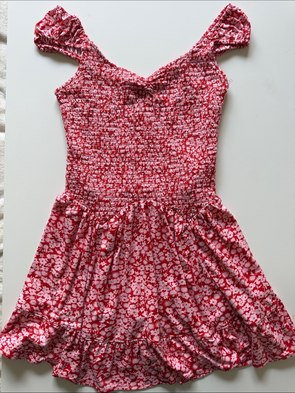 Urban Outfitters Pink & Red Floral Smocked Mini Dress